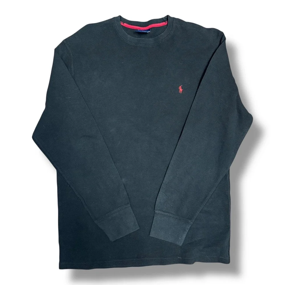 Polo Ralph Lauren Mens Waffle‎ Knit Long Sleeve Sleepwear Top XL Red Logo